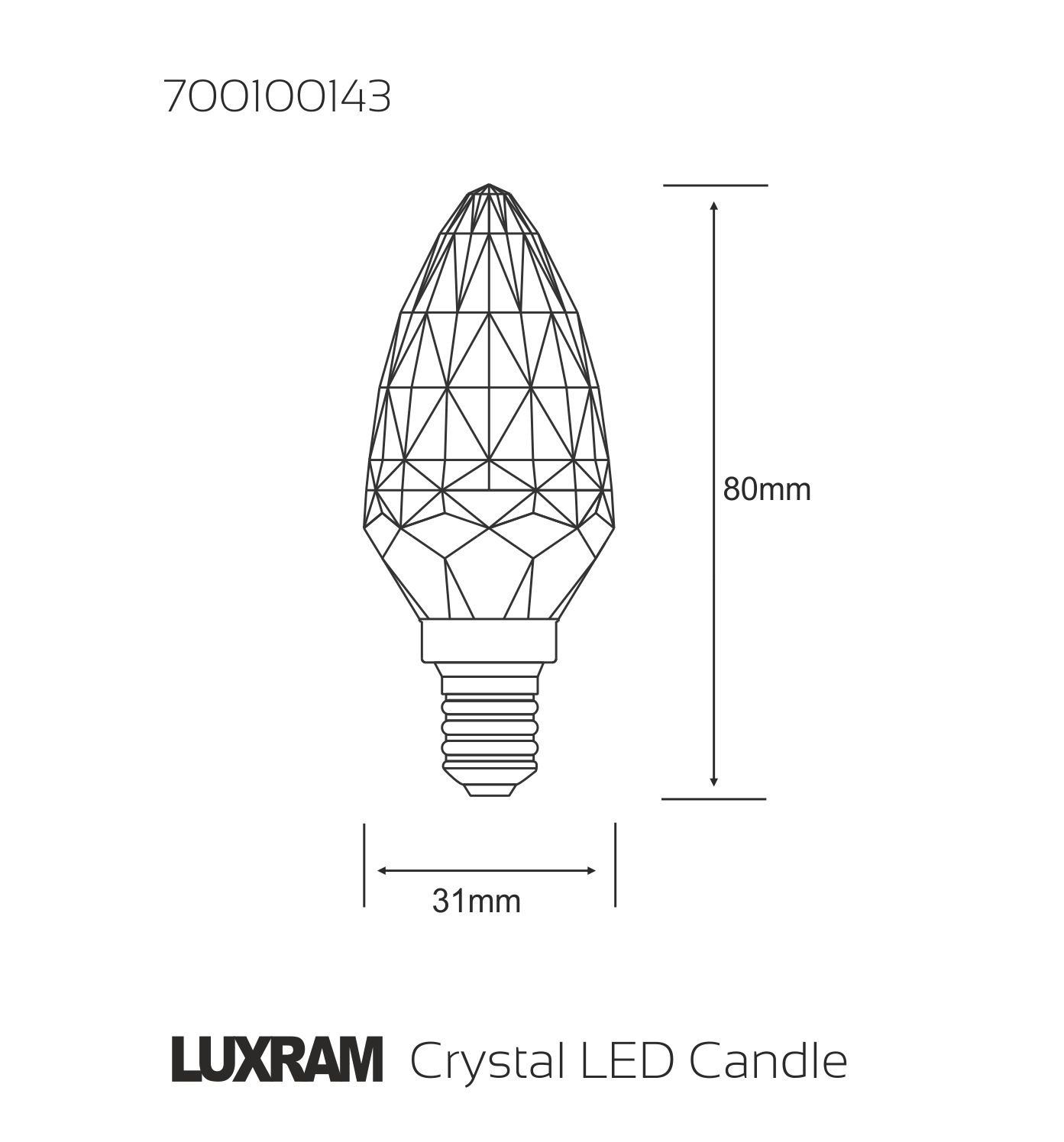 700100143  CrystaLED Candle E14 3W 3000K 300lm